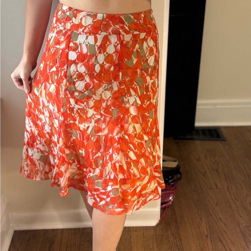 Christopher & Banks Vibrant Orange Floral A-Line Skirt